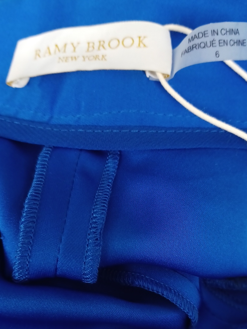 Ramy Brook Satin Iris Pant Blue Strop. Size 6. NWT! Pleated With Side Zipper. - Picture 6 of 10